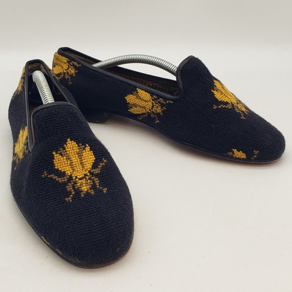 Stubbs & Wootton Shoes - Stubbs & Wootton BEE Black & Dijon Needlepoint Loafers  SIZE: 8.5